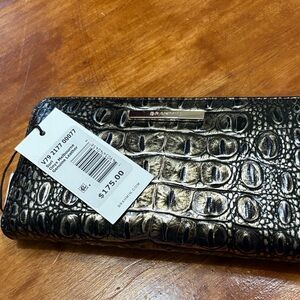 Brahmin Metallic Black Crocodile Embossed Clutch